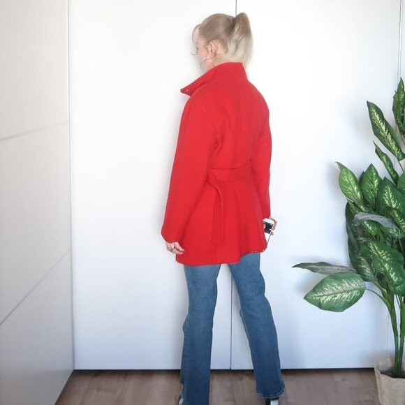 Michael Kors 100% Wool Red Coat With Stand-collar & Belt - Picture 9 of 13